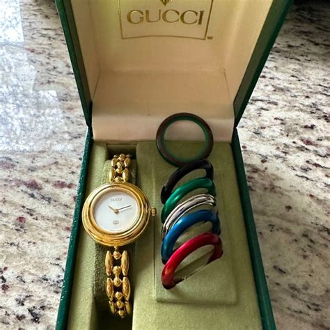 vintage gucci watch interchangeable|vintage gucci interchangeable bezel watch.